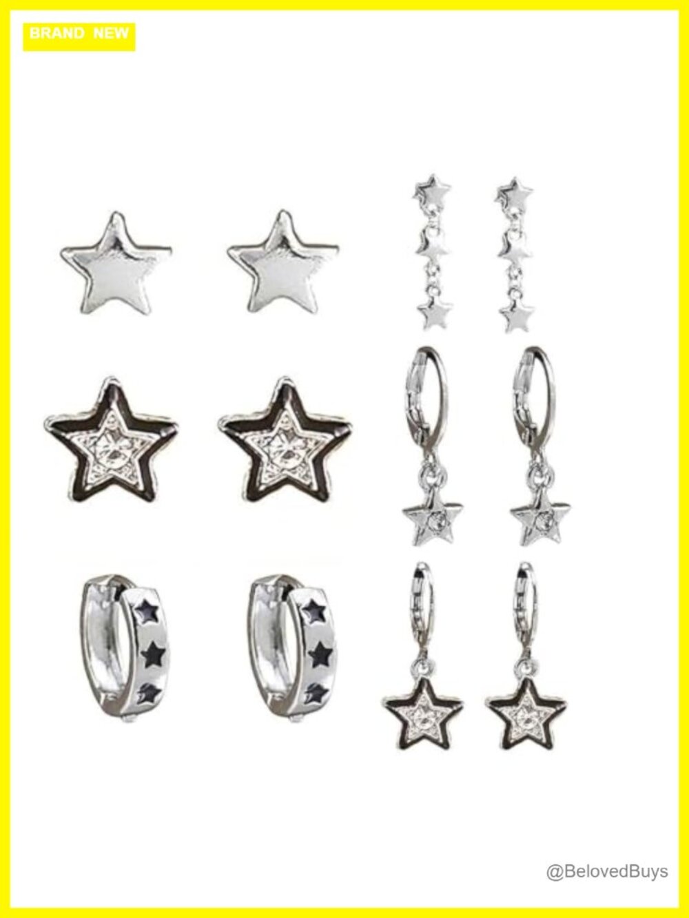 Y2K Star Stud Earrings Set Silver Alloy Punk Grunge Hypoallergenic Women